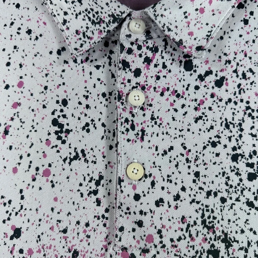 Adidas Polo Shirt Mens L Large White Paint Splatter Pink Black Golf Casual